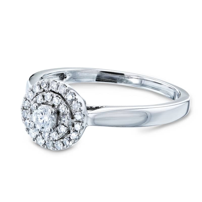 Annello by Kobelli 14k Gold 1/5 Carat TDW Round Circle Cluster Double Halo Taper Shank Diamond Ring