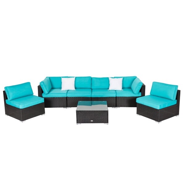 Kinbor 7-piece All-Weather Rattan Sectional Sofa Set Patio Furniture Set Cushioned Wicker Sofa Set