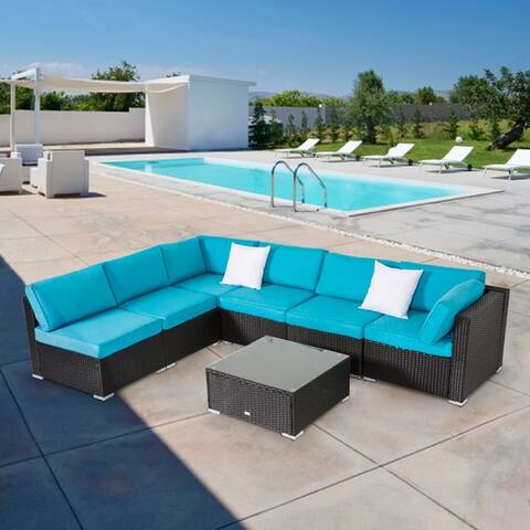 Kinbor All-Weather Rattan Sectional Sofa Patio Furniture Set Cushioned Wicker Sofa Set
