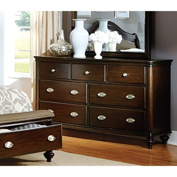 Shop 7 Drawer Wooden Dresser Dark Cherry Brown Free Shipping