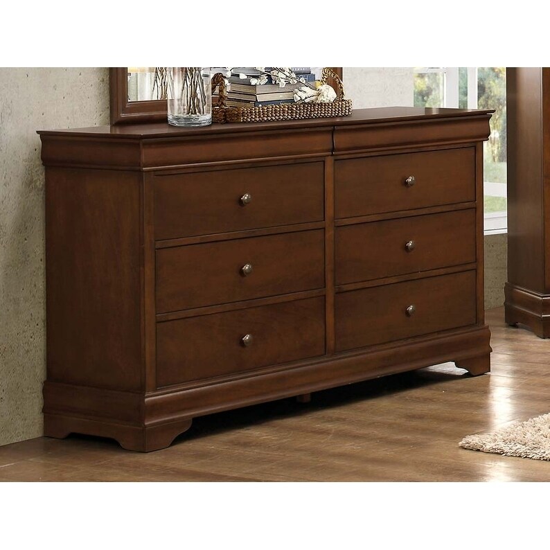 Shop Wooden Dresser With 6 Drawers In Cherry Brown Free Shipping