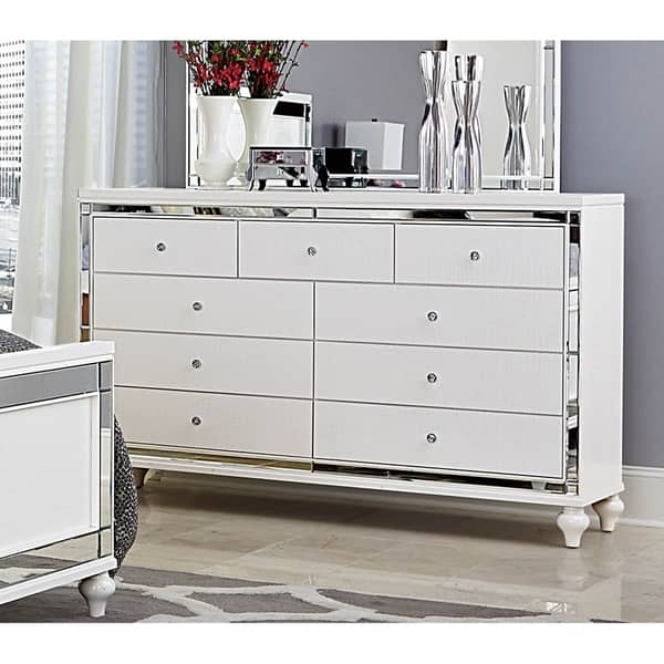 Shop Wooden Dresser Accented With Mirror Outline White