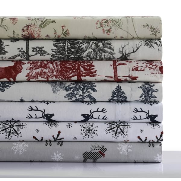 slide 2 of 9, Heavyweight 200GSM Cotton Flannel Printed Extra Deep Pocket Sheet Set