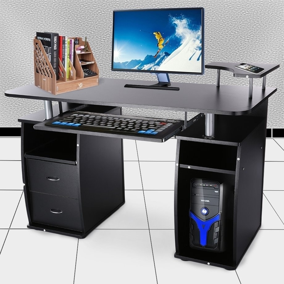 Shop Black Elevated Printer Shelf 2 Drawer Home Office Computer