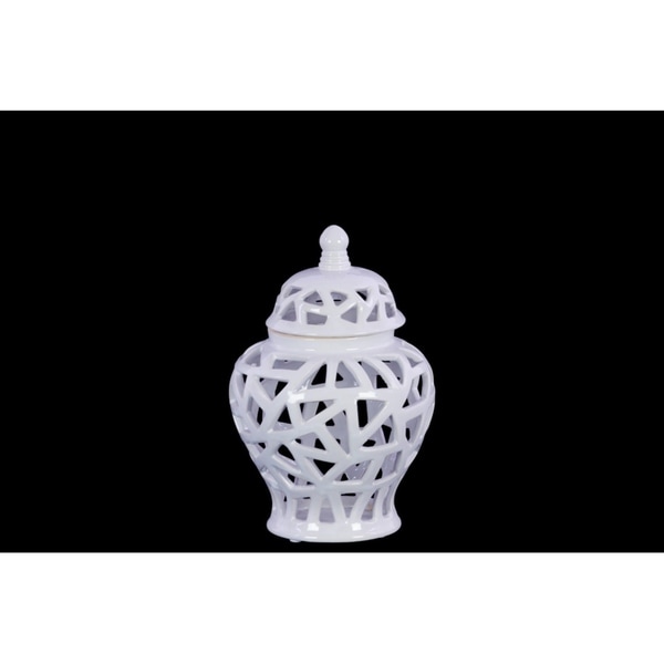 Ceramic Urn Vase With Triangular Cutout Design, Small, White