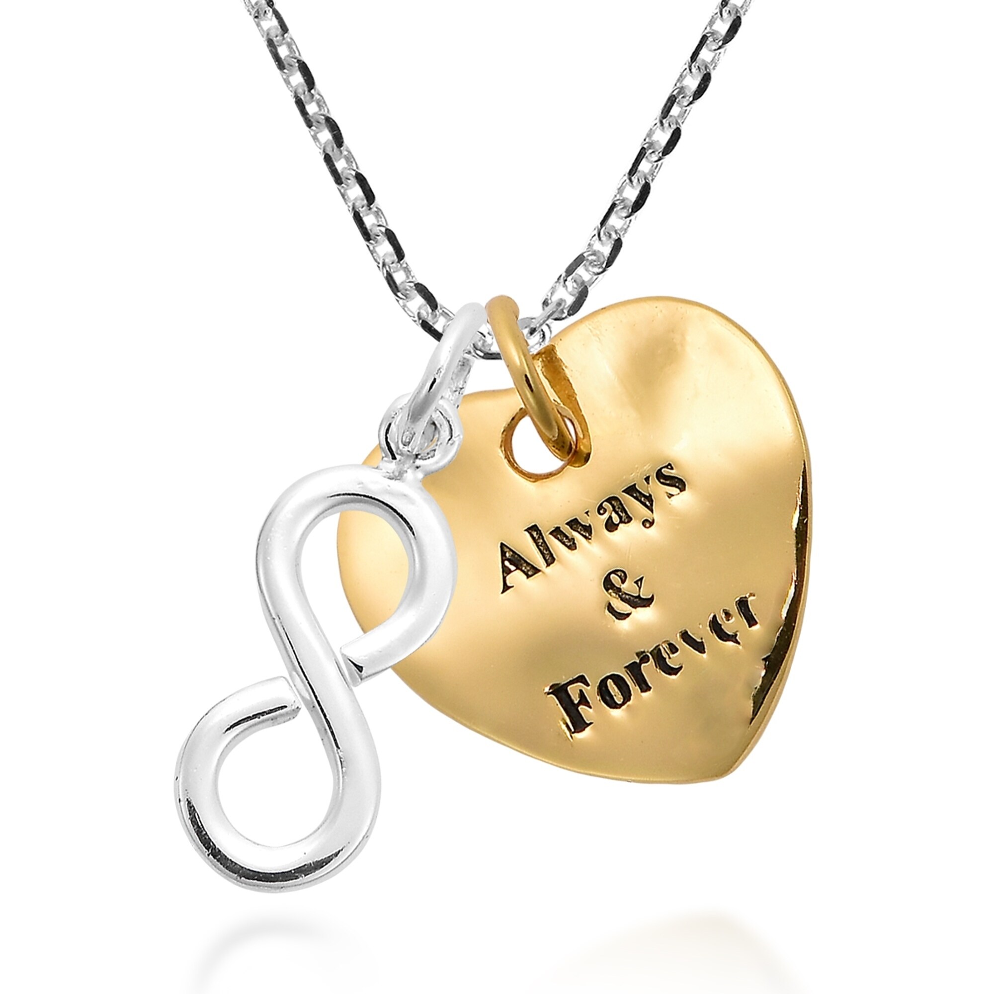 Handmade Infinity Always & Forever Gold Heart Tag Multi Charms Sterling  Silver Necklace (Thailand)