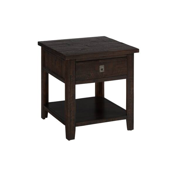 Wooden End Table With Rough Hewn Saw Marks Chocolate Brown Wooden End Table With Rough Hewn Saw Marks Chocolate Brown
