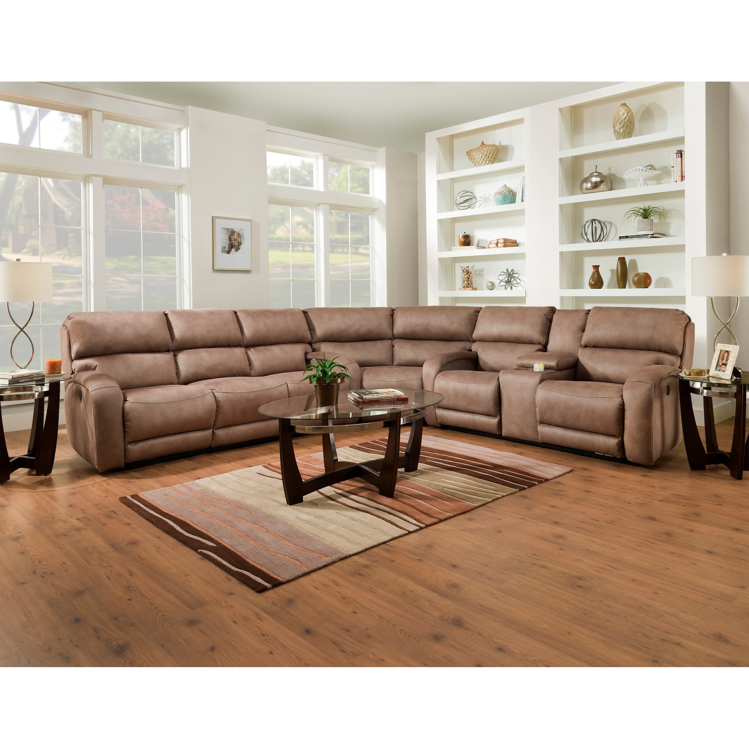 CHARLES Modern Sectional Living Room Couch Set BROWN Faux Leather Reclining Sofa
