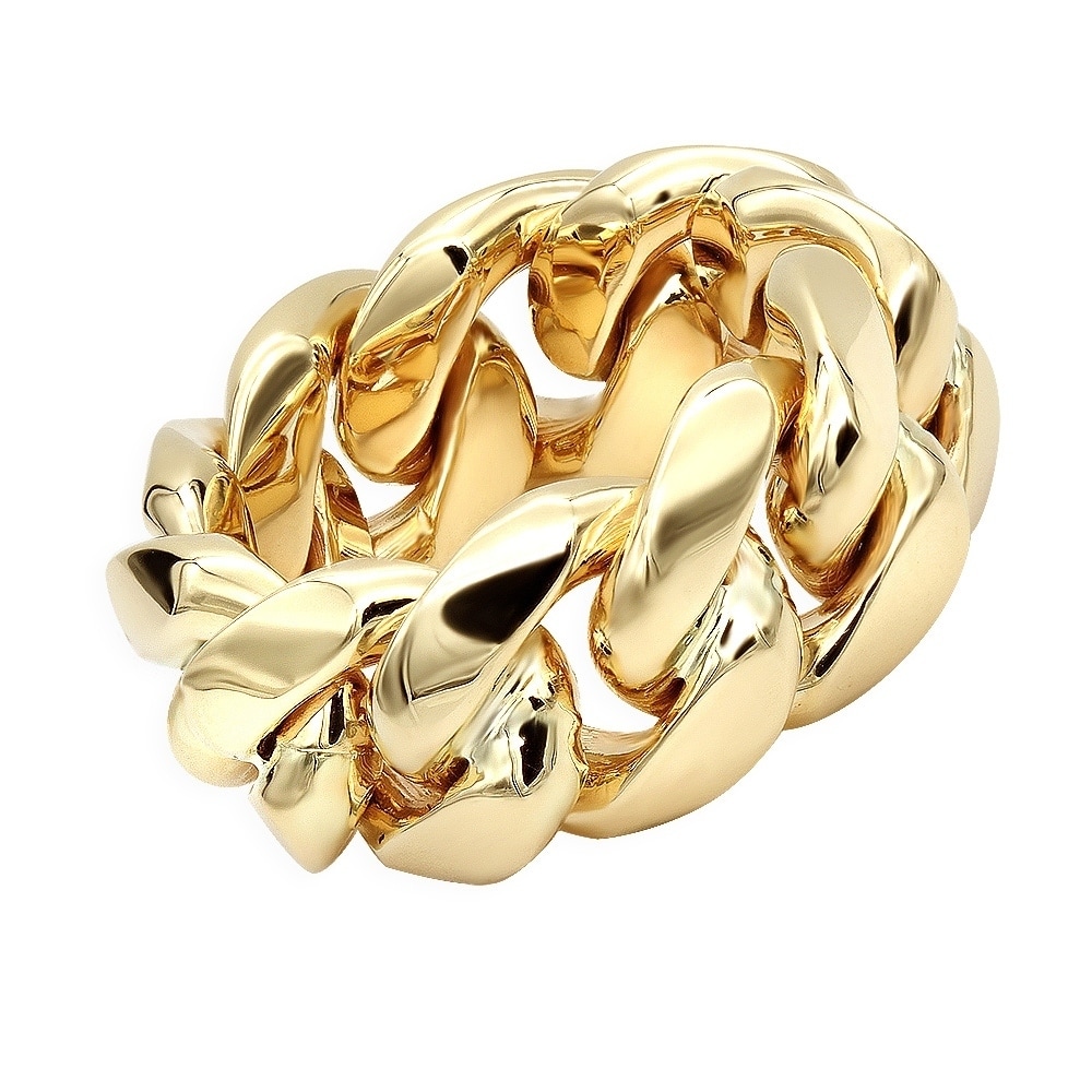 Luxurman 14k Solid Gold Cuban Link Chain Ring Overstock