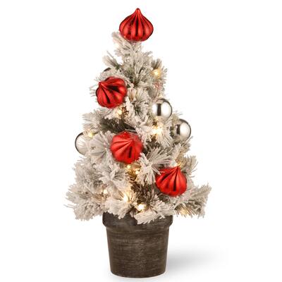 2 ft. Snowy Bristle Pine Tabletop Tree with Battery Operated LED Lights - 2 Foot