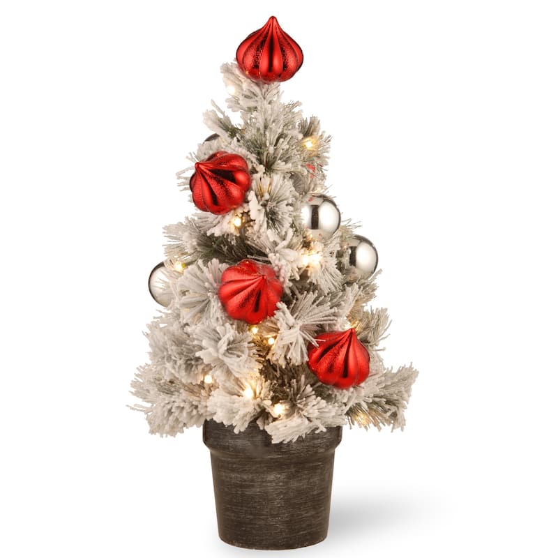 National Tree Company 2 ft. Snowy Bristle Pine Tabletop Tree with Battery Operated LED Lights - 2 Foot