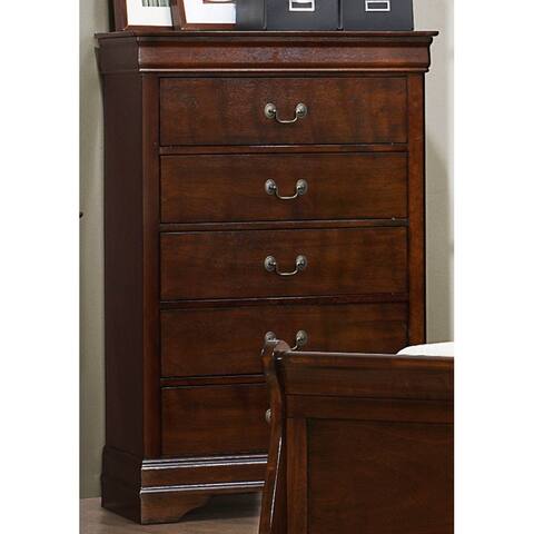 5 Drawer Wooden Chest With Metal Hardware, Cherry Brown