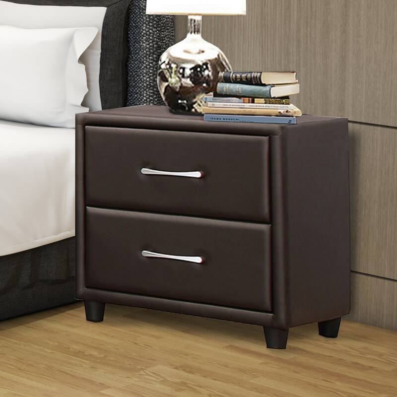2 Drawer Night Stand In Wood And PVC, Black