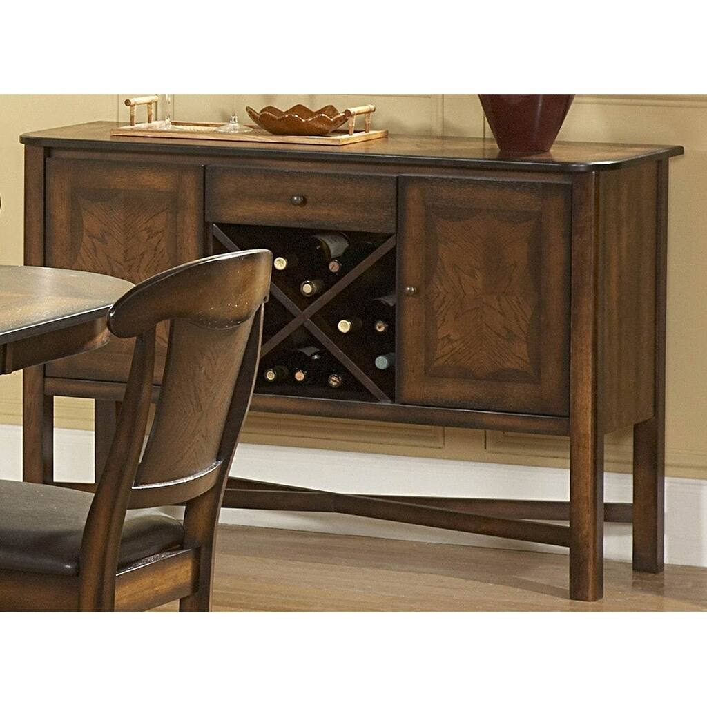 Wooden Server With Multiple Storage, Burnished Oak Brown