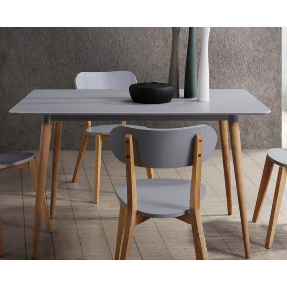 Wood Dining Table With Round Legs, Gray, Light Brown