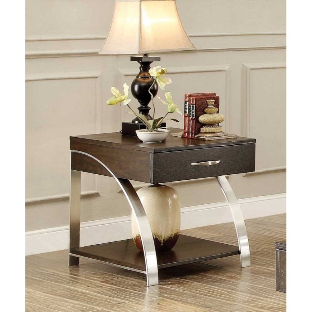 Wooden End Table With A Drawer And Bottom Shelf, Espresso Brown