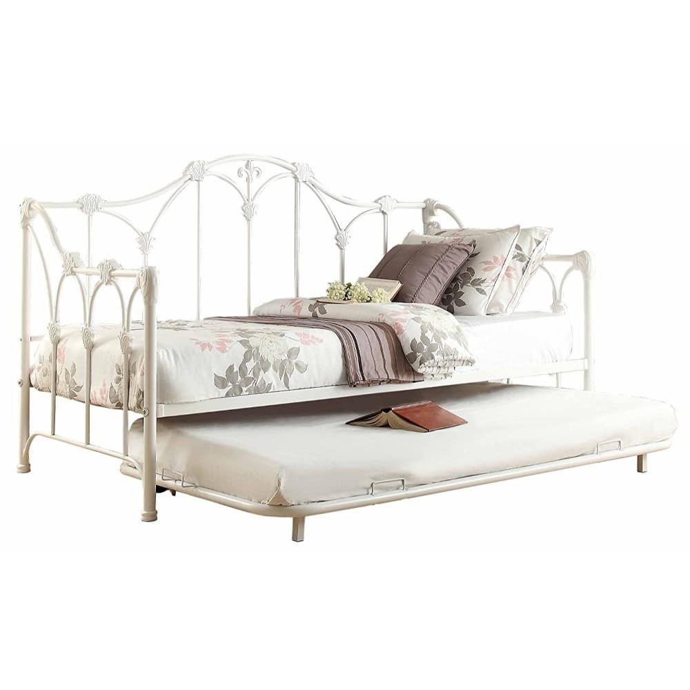 Elegant White Metal Frame Daybed with Trundle