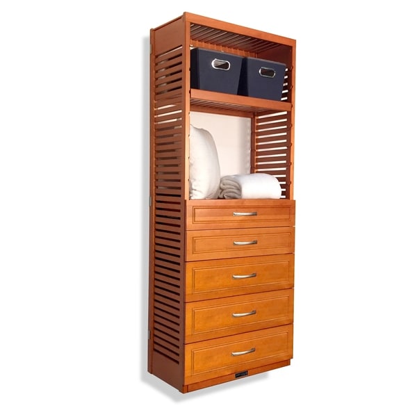 Shop John Louis Home 16in deep Solid Wood Deluxe 5 Drawer Woodcrest Storage Tower Caramel - On ...