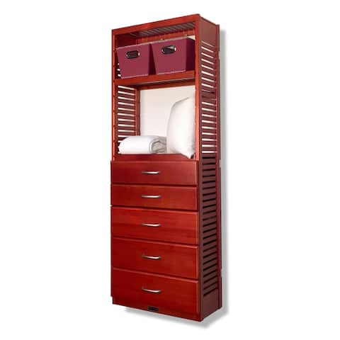 John Louis Home 12in deep Solid Wood Premier 5 Drawer Storage Tower Red Mahogany