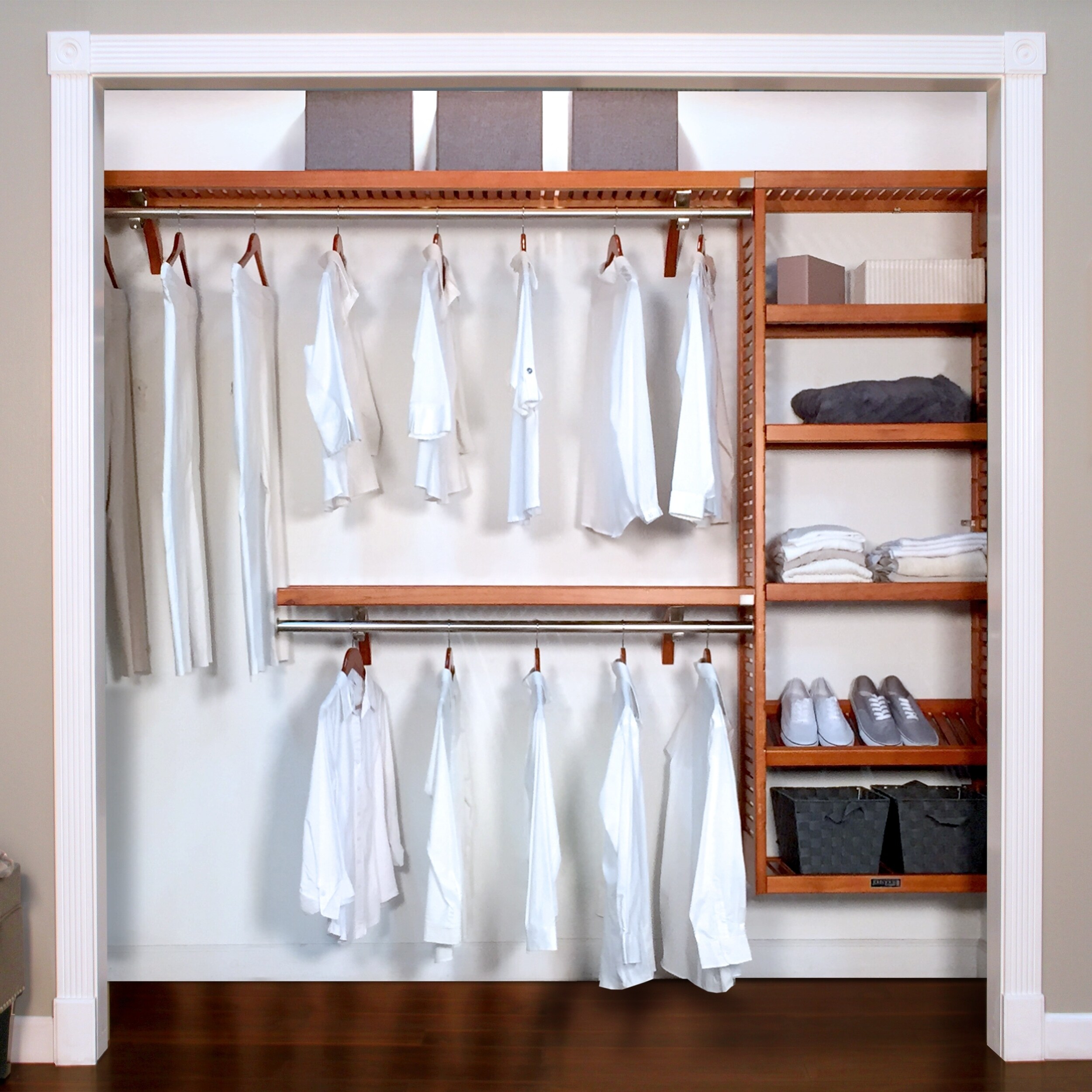 Woodcrest White Premier Closet Organizer l John Louis Home