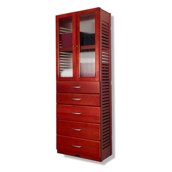 slide 1 of 8, John Louis Home 12in deep Solid Wood Premier 5 Drawer/Doors Storage Tower Red Mahogany