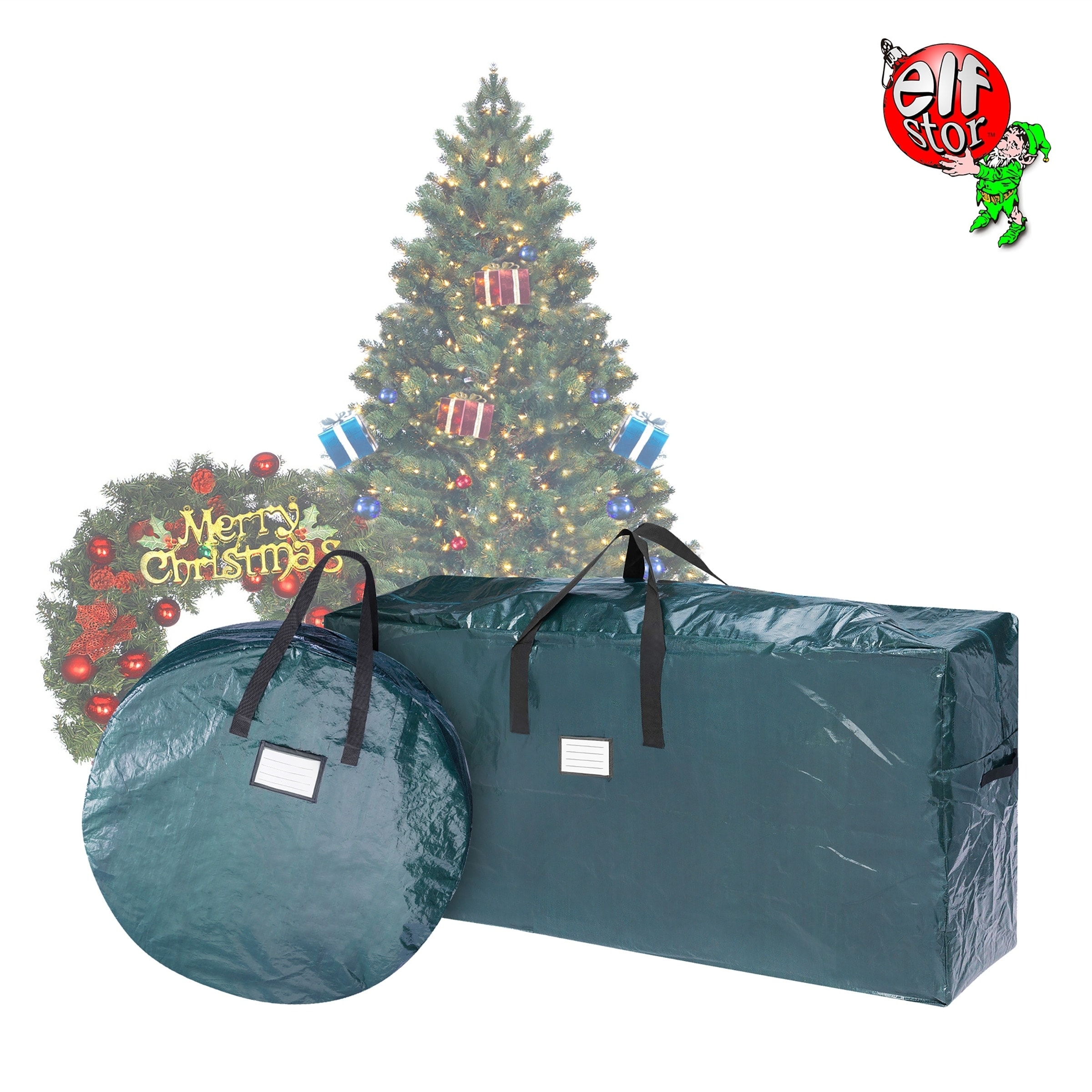 Elf Stor Deluxe Red Christmas Tree Storage Bag & Canvas 30 Inch Wreath Bag by Elf Stor 