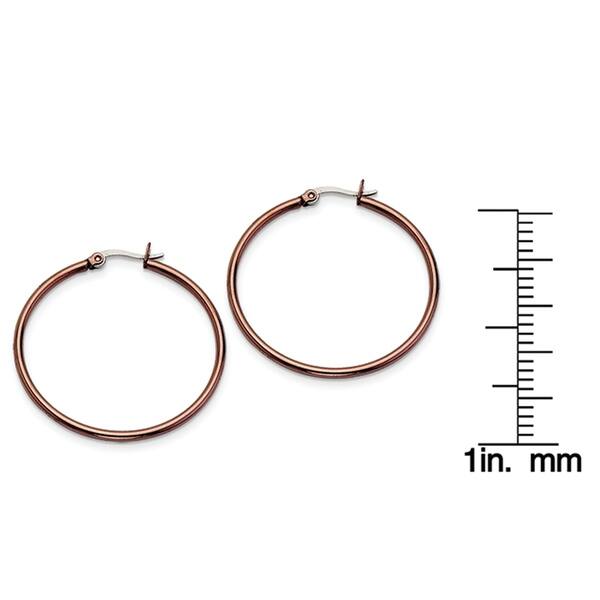 FB Jewels Solid Stainless Steel Pink Ip-Plated Textured Hollow Hoop Earrings FB Jewels Solid Stainless Steel Pink Ip-Plated Textured Hollow Hoop Earrings