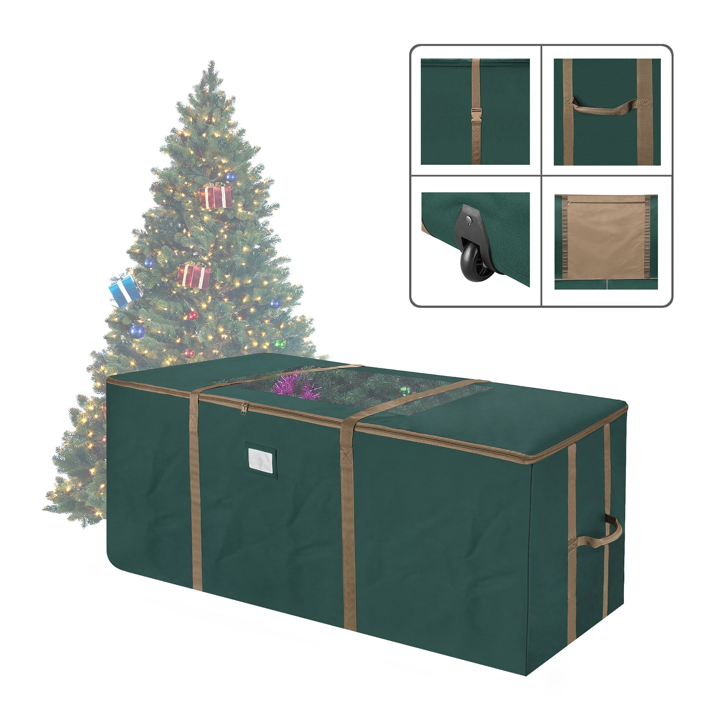 Holds a 12 Foot Artificial Tree Elf Stor Premium Green Rolling Duffel Bag Style Christmas Tree Storage Bag