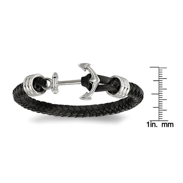 Leather Bracelet Stainless Steel designer Tone Anchor Charm Silver Clasp Bangle