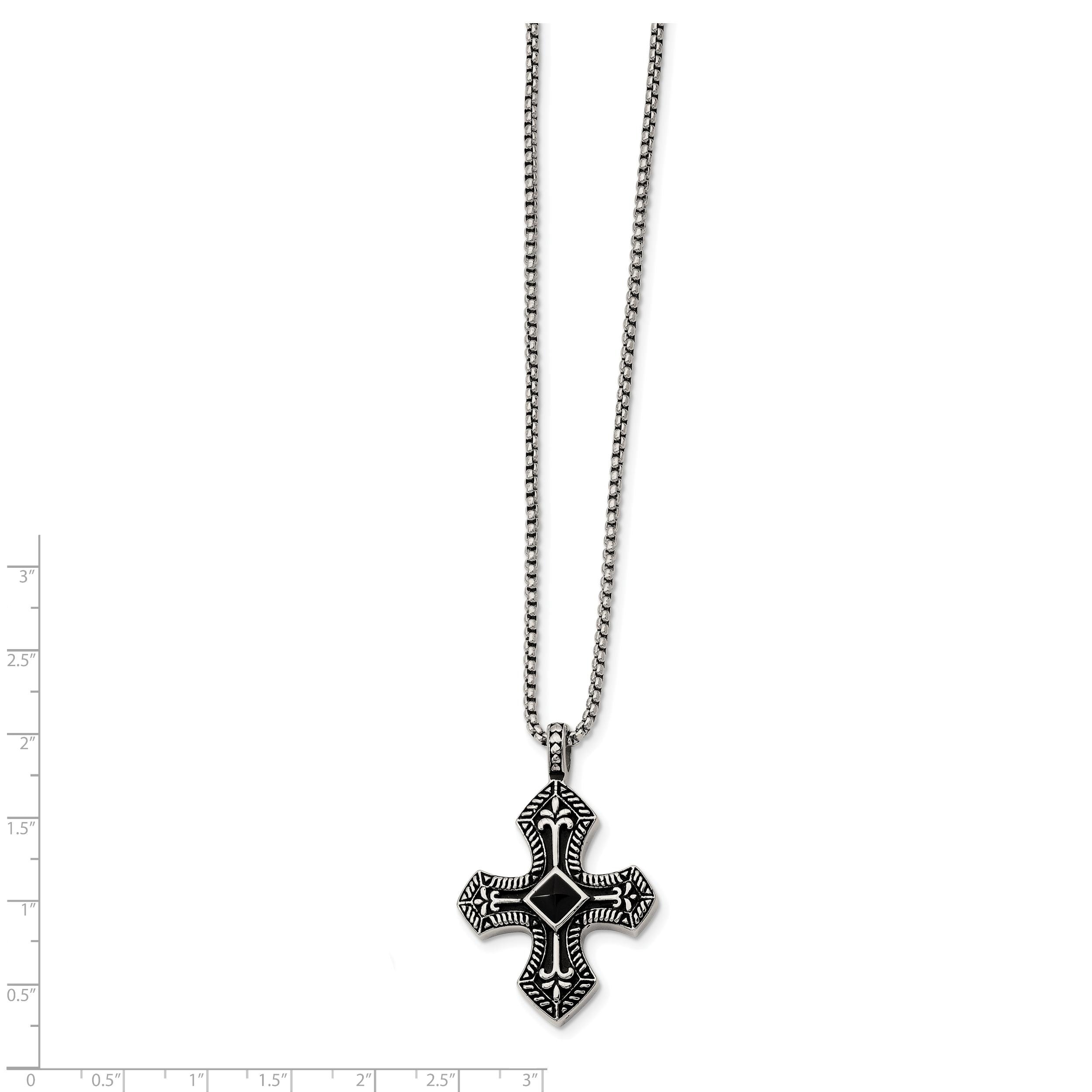 Men's Chisel Stainless Steel Antiqued Cross Pendant Necklace 24"