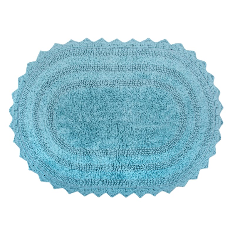 DII Reversible Soft Crochet Bath Mat - oval 17x24 - cameo blue