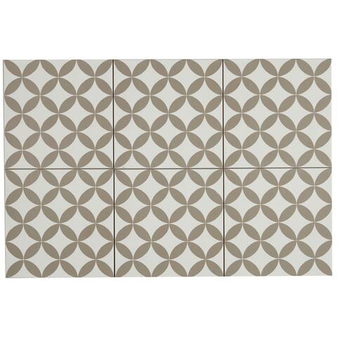 Hand-Made Encaustic Look 8X8 Artois White & Brown Decorative Blend