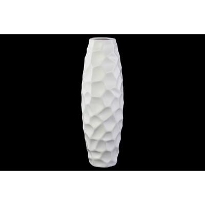 Ceramic Vase With Embossed Pattern, Matte White