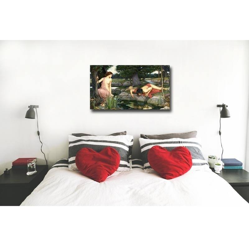 Echo and Narcissus by John William Waterhouse Premium Gallery-Wrapped Canvas Giclee Art (20 in x 36 in, Ready to Hang)