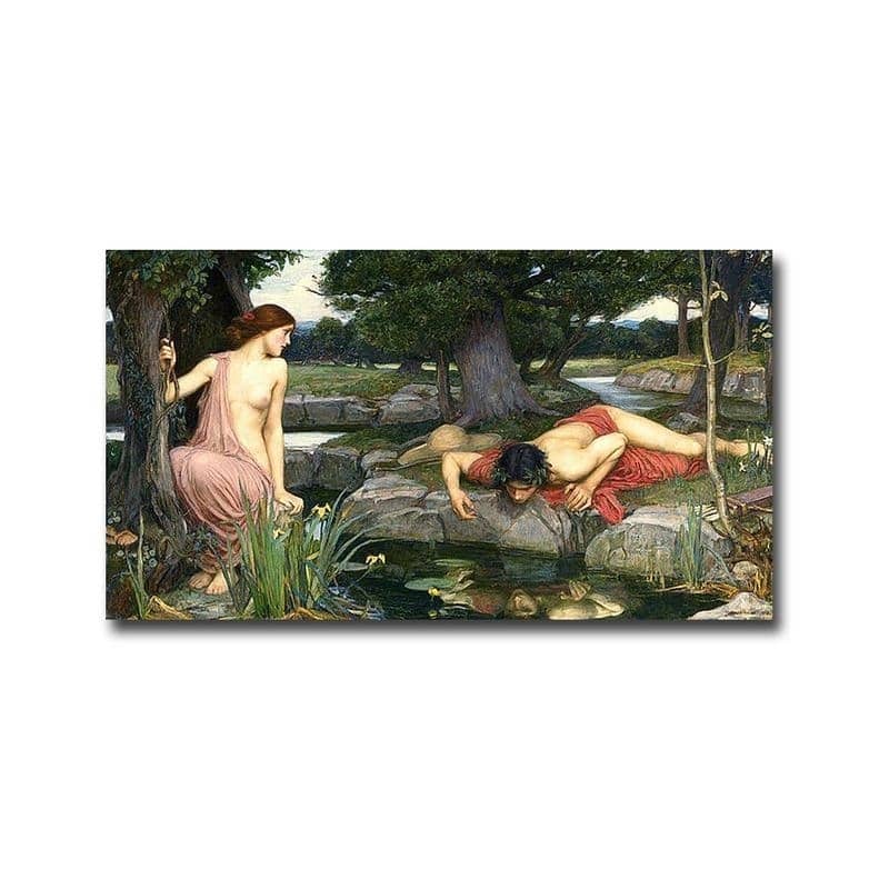 Echo and Narcissus by John William Waterhouse Premium Gallery-Wrapped Canvas Giclee Art (20 in x 36 in, Ready to Hang)