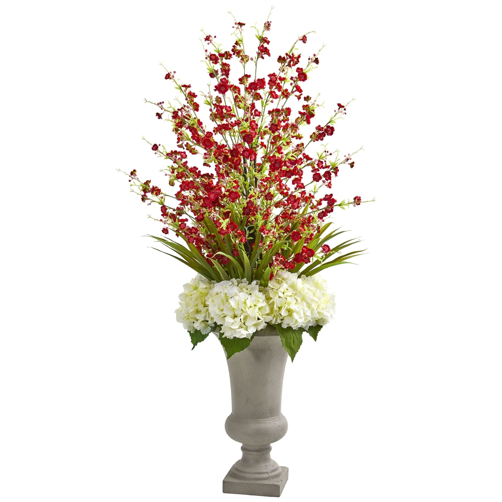 Nearly Natural Cherry Blossom and Hydrangeas Multicolor Artificial Flower  Arrangement in Sand-colored Urn - On Sale - Overstock - 23499382