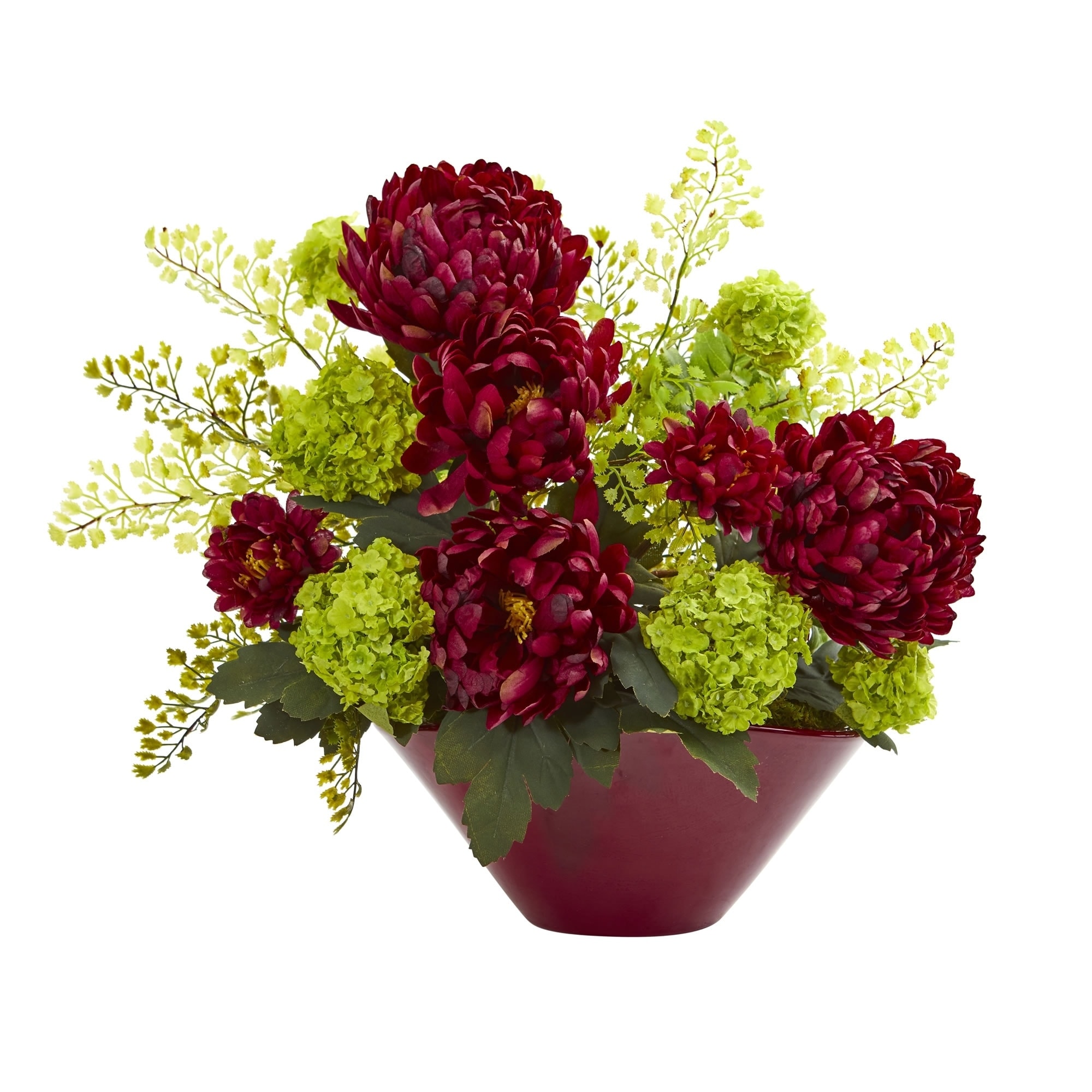 Mums & Hydrangeas Artificial Arrangement in Red Vase - Bed Bath