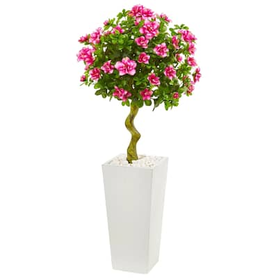 4' Azalea Artificial Topiary Tree in White Tower Planter