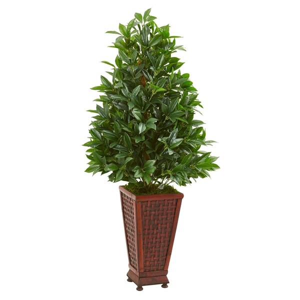 Nearly Natural 4-foot Bay Leaf Artificial Topiary Tree in Decorative Planter