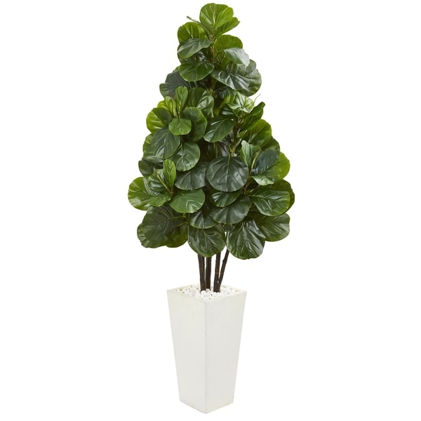 Nearly Natural 68-Inch Fiddle Leaf Fig Artificial Tree in White Tower Planter