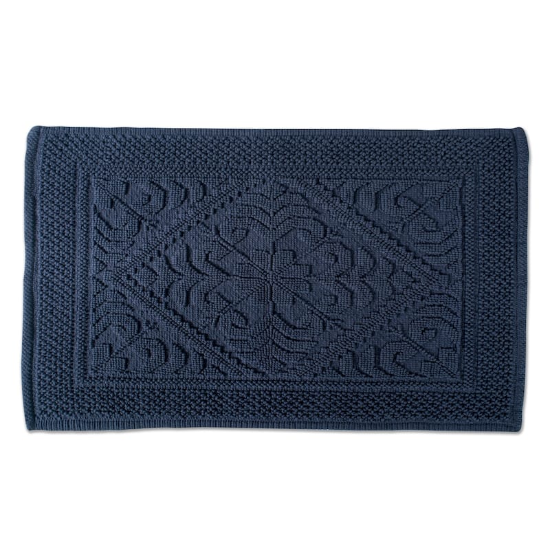 DII Soft and Absorbent Jacquard Bordered Bath Mat - Navy Damask