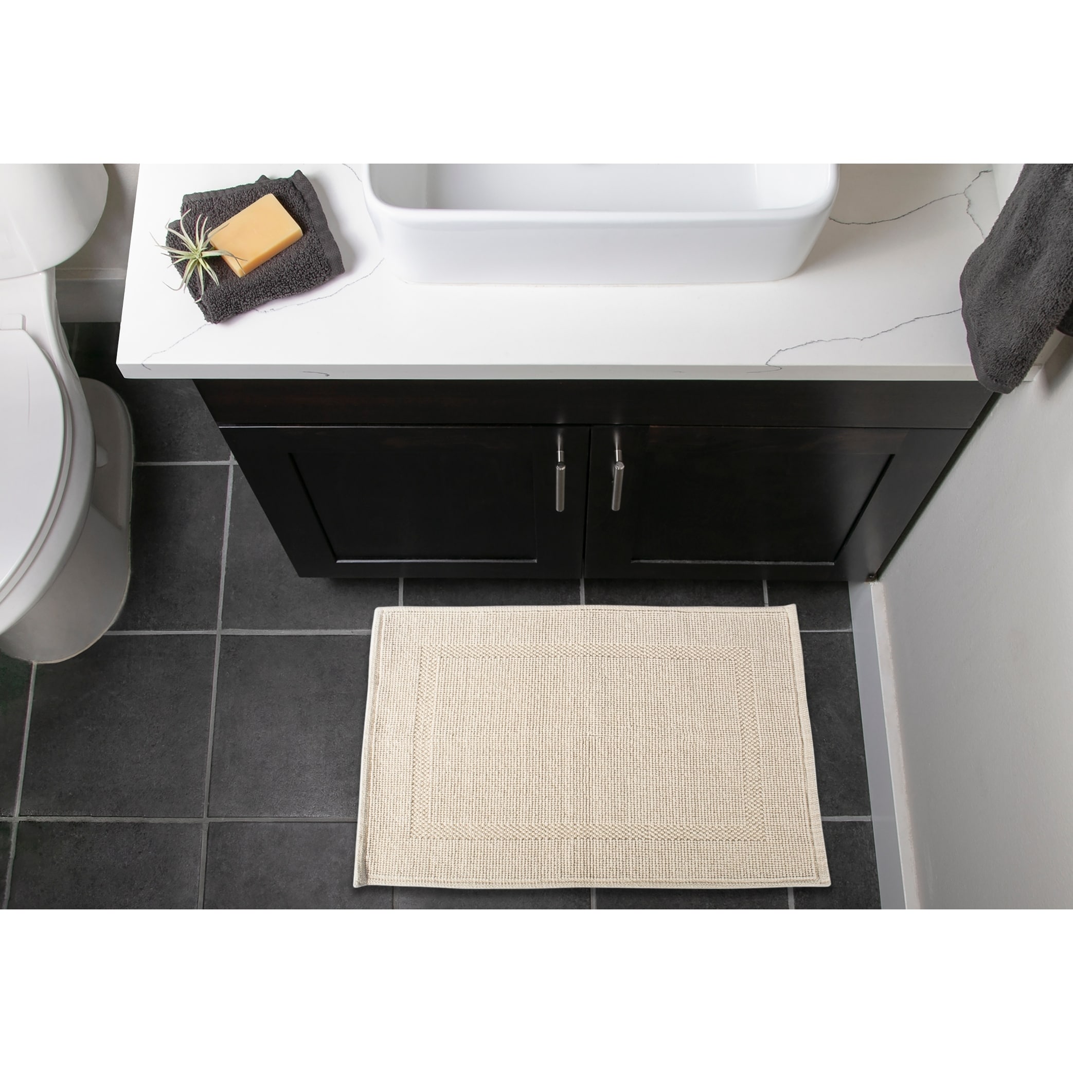 Memory Foam Woven Jacquard Fleece Extra Long Bath Mat by