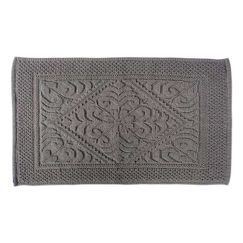 DII Soft and Absorbent Jacquard Bordered Bath Mat - Grey Damask