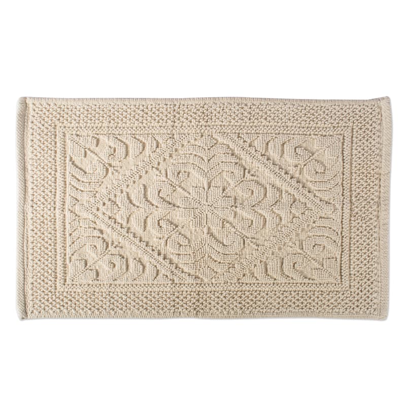 DII Soft and Absorbent Jacquard Bordered Bath Mat - Natural Damask