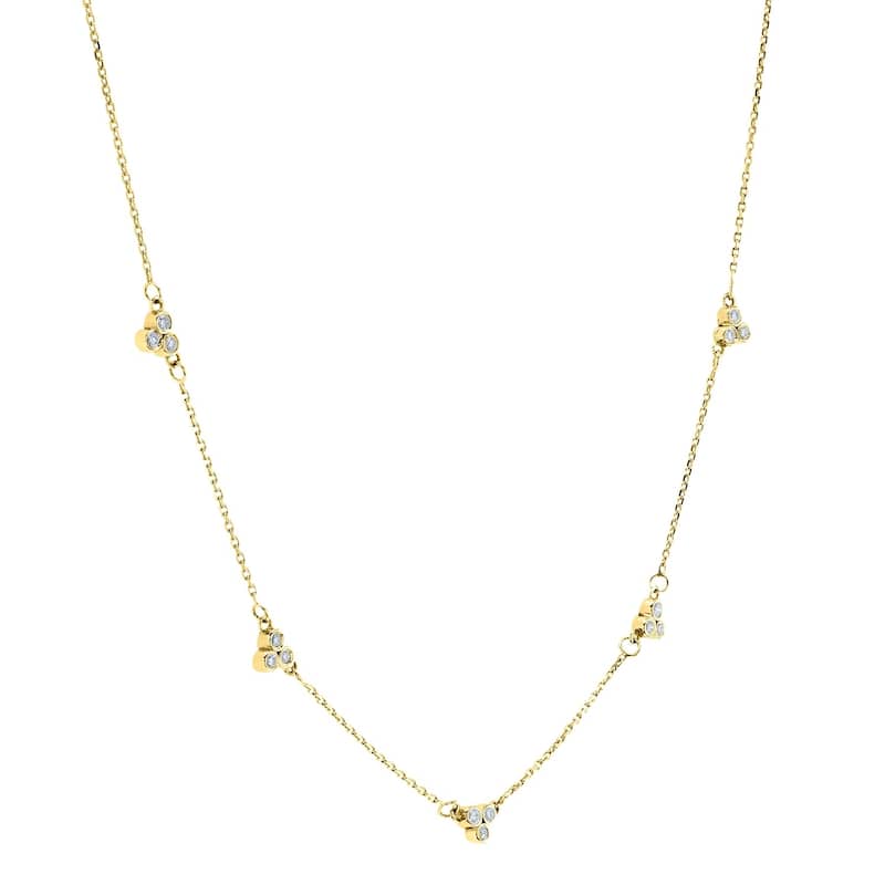 Annello by Kobelli 14k Gold 1/6 Carat TDW Triple Bezel Diamond Necklace, 18 or 16 Inch