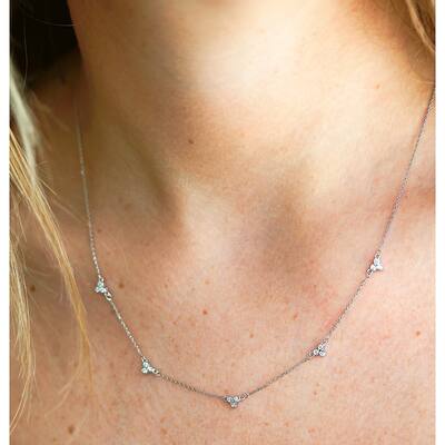 Kobelli 0.17 Carat Natural Diamond Solid 14k Gold Tri-Bezel Station Necklace