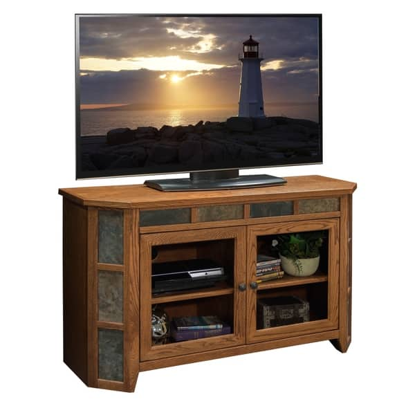 Shop Copper Grove Creusot Golden Oak 51 Inch Angled Tv Cart Free