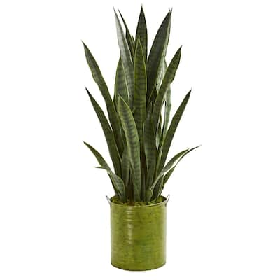 39" Sansevieria Artificial Plant in Metal Planter