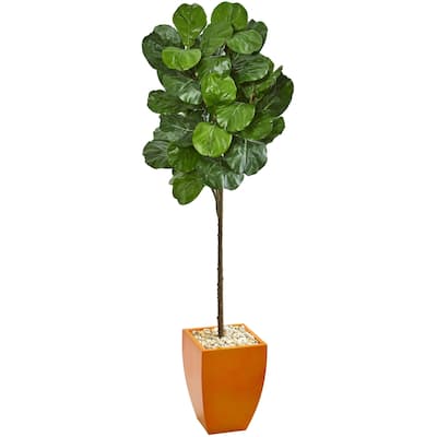 6' Fiddle Leaf Artificial Tree in Orange Planter