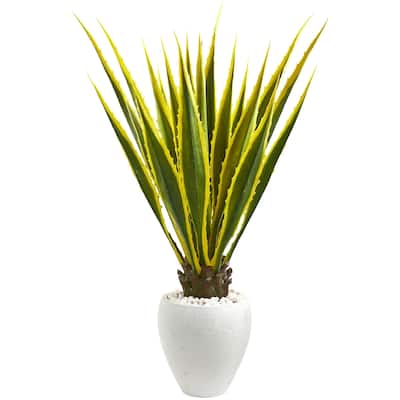 4' Agave Artificial Plant in White Planter